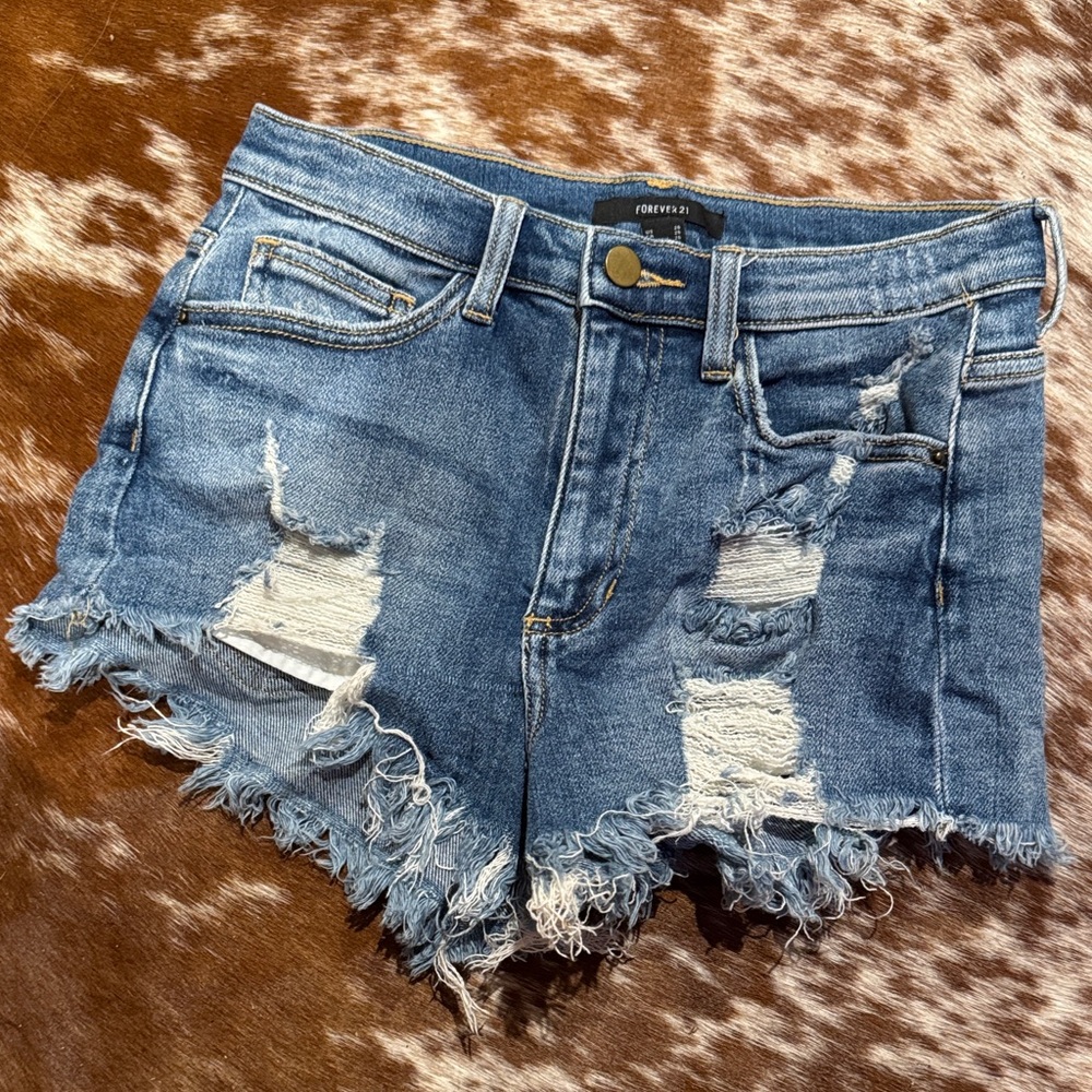 Forever 21 Blue Distressed Jean Shorts